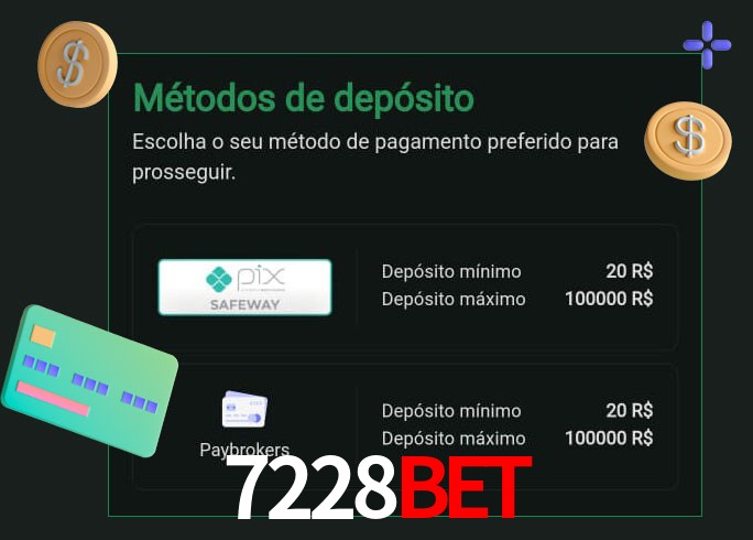 O cassino 7228BET oferece uma grande variedade de métodos de pagamento